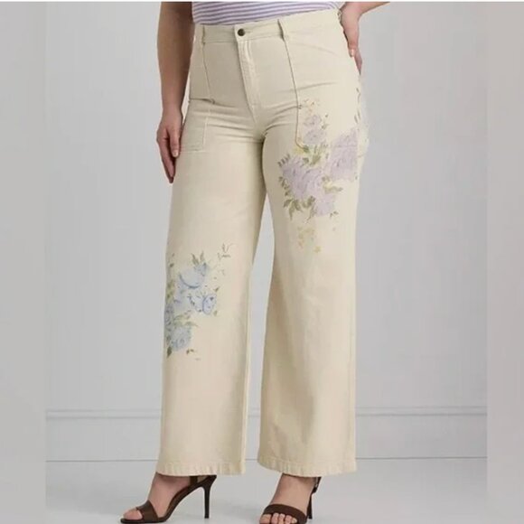 NWT Ralph Lauren Floral High Rise Wide Leg Jeans Painted Floral 16W - Picture 2 of 8